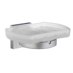 Rackhams Frosted Glass Soap Dish Tray and Brushed Chrome Wall Mounted Holder with Concealed Screws for Bath Shower Bathroom