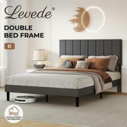 Rackhams Bed Frame Double Upholstered  Foam Headboard Soft Linen Fabric Wooden - thumbnail 2