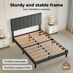 Rackhams Bed Frame Double Upholstered  Foam Headboard Soft Linen Fabric Wooden - thumbnail 5