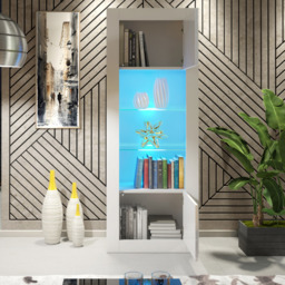 Rackhams 170cm Modern Display Cabinet – White Gloss Doors with LED - thumbnail 4