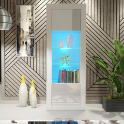 Rackhams 170cm Modern Display Cabinet – White Gloss Doors with LED - thumbnail 3