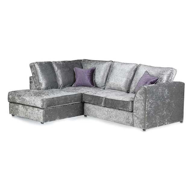 Rackhams Crystal Crushed Velvet Full Back Corner Sofa - Silver - Left Hand Facing - image 1