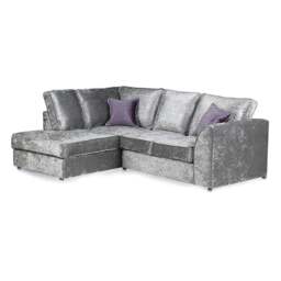 Rackhams Crystal Crushed Velvet Full Back Corner Sofa - Silver - Left Hand Facing - thumbnail 1