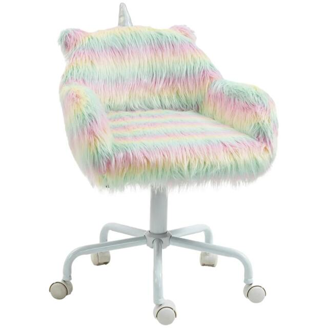 Rackhams Unicorn Home Office Chair, Height Adjustable Fluffy Desk Chair with Armrests and Swivel Wheels, Colourful - image 1