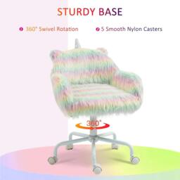 Rackhams Unicorn Home Office Chair, Height Adjustable Fluffy Desk Chair with Armrests and Swivel Wheels, Colourful - thumbnail 6