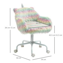 Rackhams Unicorn Home Office Chair, Height Adjustable Fluffy Desk Chair with Armrests and Swivel Wheels, Colourful - thumbnail 3
