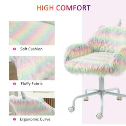 Rackhams Unicorn Home Office Chair, Height Adjustable Fluffy Desk Chair with Armrests and Swivel Wheels, Colourful - thumbnail 5