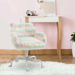 Rackhams Unicorn Home Office Chair, Height Adjustable Fluffy Desk Chair with Armrests and Swivel Wheels, Colourful - thumbnail 2