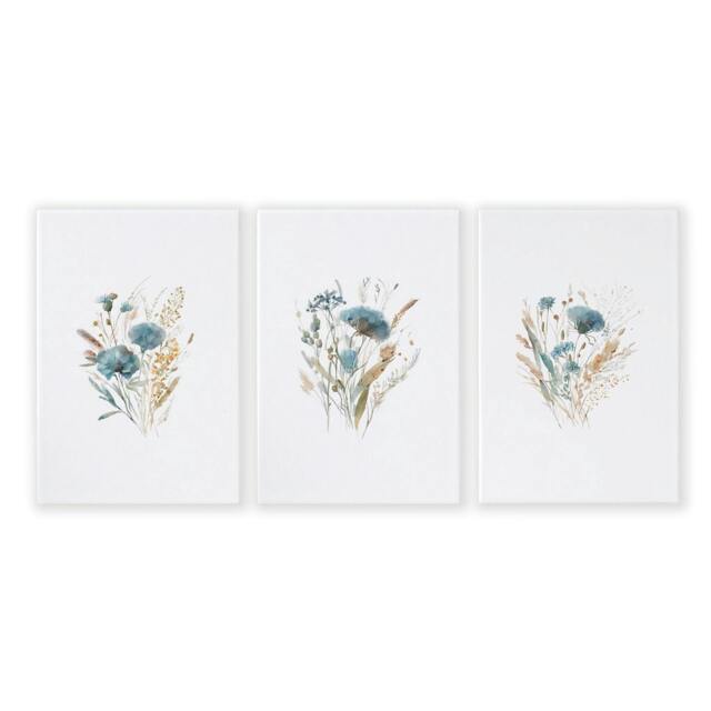 Rackhams Bathroom Wall Art Blue - Set of 3 Botanical Wall art Prints - 16 x 22 inches / 40.65 cm x 56 cm - Polyester Canvas 260 gsm - Canvas wrapped - image 1