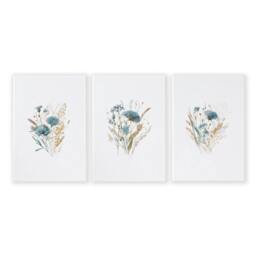 Rackhams Bathroom Wall Art Blue - Set of 3 Botanical Wall art Prints - 16 x 22 inches / 40.65 cm x 56 cm - Polyester Canvas 260 gsm - Canvas wrapped