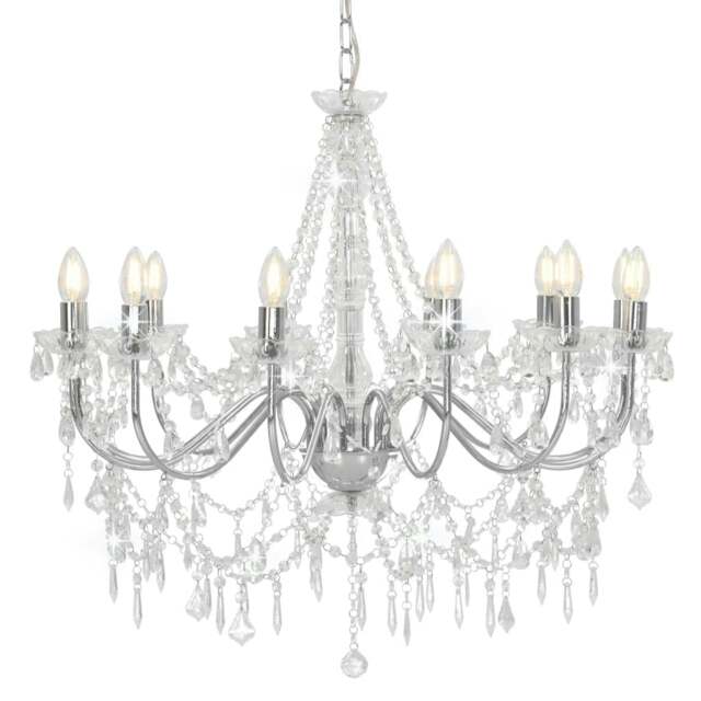 Rackhams Chandelier with Beads Silver 12 x E14 Bulbs