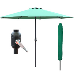Rackhams Garden Parasol Table Umbrella 2.7M with Crank Handle, UV40 Protection, Includes Protection Cover, Robust Steel - Green