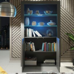 Rackhams Tall Display Cabinet 170cm Grey Gloss Doors – Free LED Lights - Matt Body & Gloss Doors - 170 - Full assembly required. - thumbnail 3