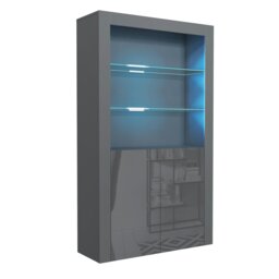 Rackhams Tall Display Cabinet 170cm Grey Gloss Doors – Free LED Lights - Matt Body & Gloss Doors - 170 - Full assembly required. - thumbnail 5