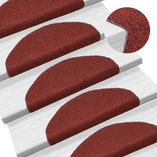 Rackhams 15 pcs Self-adhesive Stair Mats Needle Punch 65x21x4 cm Red