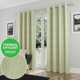 "Rackhams Goodwood Thermal Energy Saving Eyelet Curtain With Wave Pattern - Ideal For Living Room & Bedroom - Cream - 66"" (168cm) Width x 90"" (229cm) Drop" - thumbnail 4