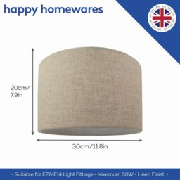 "Rackhams Contemporary and Stylish Natural Linen 12"" Lamp Shade in Oatmeal - 30cm Diameter" - thumbnail 4
