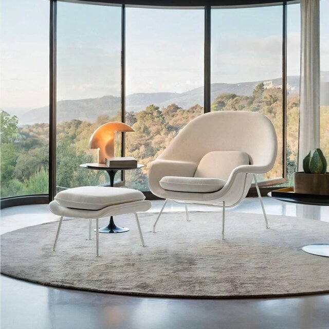Rackhams George Womb Chair And Footstool, Armchair - White - Linen - image 1