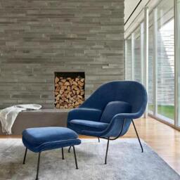 Rackhams George Womb Chair And Footstool, Armchair - White - Linen - thumbnail 2