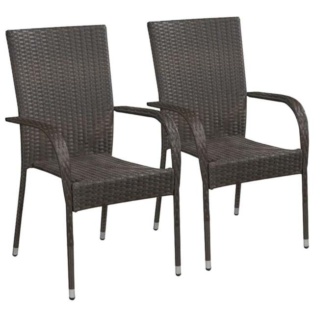 Rackhams Stackable Outdoor Chairs 2 pcs Poly Rattan Brown