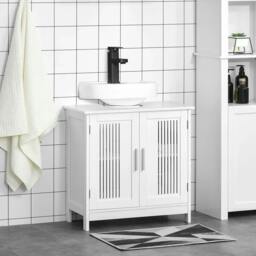 Rackhams Modern Under Sink Cabinet with 2 Doors, Bathroom Vanity Unit, Pedestal Under Sink Design, Storage Cupboard with Adjustable Shelves, White - thumbnail 2