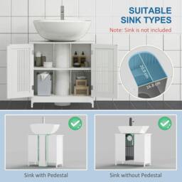 Rackhams Modern Under Sink Cabinet with 2 Doors, Bathroom Vanity Unit, Pedestal Under Sink Design, Storage Cupboard with Adjustable Shelves, White - thumbnail 4