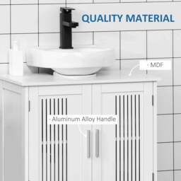 Rackhams Modern Under Sink Cabinet with 2 Doors, Bathroom Vanity Unit, Pedestal Under Sink Design, Storage Cupboard with Adjustable Shelves, White - thumbnail 6
