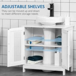 Rackhams Modern Under Sink Cabinet with 2 Doors, Bathroom Vanity Unit, Pedestal Under Sink Design, Storage Cupboard with Adjustable Shelves, White - thumbnail 5