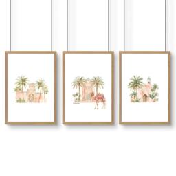 Rackhams Wall Canvas Living Room - Set of 3 Moroccan Inspired Wall art Prints - A2 16.54 x 23.39 in / 42 x 59.4 cm - Matte Museum Quality Art Paper 290 gsm - Oak Frame - thumbnail 1