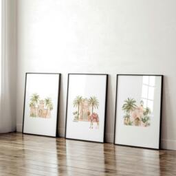Rackhams Wall Canvas Living Room - Set of 3 Moroccan Inspired Wall art Prints - A2 16.54 x 23.39 in / 42 x 59.4 cm - Matte Museum Quality Art Paper 290 gsm - Oak Frame - thumbnail 3