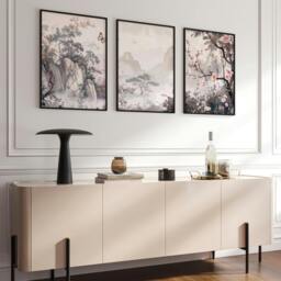 Rackhams Living Room Picture Wall - Set of 3 Chinoiserie Wall art Prints - 20 x 30 in / 50 x 76 cm - Matte Museum Quality Art Paper 290 gsm - Black Frame - thumbnail 3