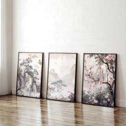 Rackhams Living Room Picture Wall - Set of 3 Chinoiserie Wall art Prints - 20 x 30 in / 50 x 76 cm - Matte Museum Quality Art Paper 290 gsm - Black Frame - thumbnail 6
