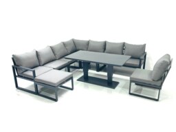 Rackhams 9 Seater Outdoor Aluminum Garden Furniture Set Corner Sofa Big Footstool Rising Lifting Dining Table Sets Dark Grey - thumbnail 2