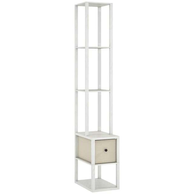 Rackhams Floor Lamp with Shelves, LED Column Modern Standing Lamp with Fabric Drawer, Adjustable Brightness, Foot Switch, White
