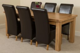Rackhams Richmond Large Oak Extending Dining Table with Montana Leather Chairs - 6 chairs - Brown
