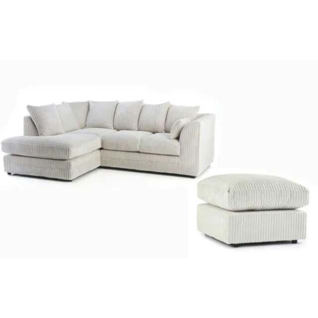 Rackhams Jumbo Cord Left Hand Corner Sofa With FREE footstool - Cream - image 1
