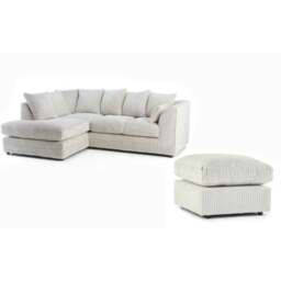 Rackhams Jumbo Cord Left Hand Corner Sofa With FREE footstool - Cream