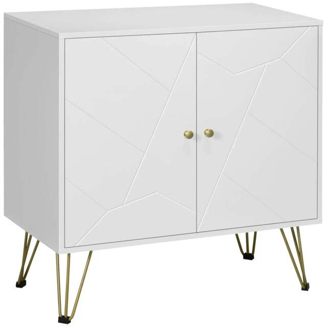 Rackhams Storage Cabinet Slim Sideboard with Golden Hairpin Legs Adjustable Shelves for Living Room Dining Room Hallway White - image 1