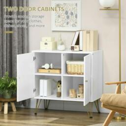 Rackhams Storage Cabinet Slim Sideboard with Golden Hairpin Legs Adjustable Shelves for Living Room Dining Room Hallway White - thumbnail 5