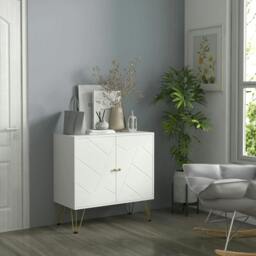 Rackhams Storage Cabinet Slim Sideboard with Golden Hairpin Legs Adjustable Shelves for Living Room Dining Room Hallway White - thumbnail 2