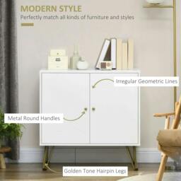 Rackhams Storage Cabinet Slim Sideboard with Golden Hairpin Legs Adjustable Shelves for Living Room Dining Room Hallway White - thumbnail 4