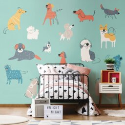 Rackhams Happy Dogs Wall Mural - Blue - Medium - W300cm x H240cm - thumbnail 1