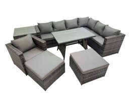 Rackhams Rattan garden furniture Patio Furniture Sets with Dining Table Chair 2 Big Stools Side Table Dark Grey Mixed - thumbnail 1