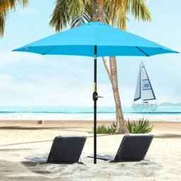 Rackhams 2.7M Garden Parasol Umbrella with Glass Fibre Ribs and Aluminium Frame, Tilting Sun Shade Shelter Canopy, Charcoal Grey - Blue - 263cm x 263cm x 235cm - thumbnail 1