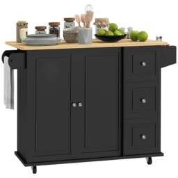 Rackhams Kitchen Island on Wheels, Kitchen Cart with Drop Leaf, Black - thumbnail 2