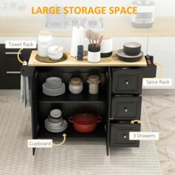 Rackhams Kitchen Island on Wheels, Kitchen Cart with Drop Leaf, Black - thumbnail 4