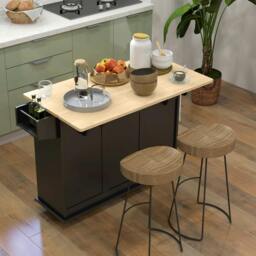Rackhams Kitchen Island on Wheels, Kitchen Cart with Drop Leaf, Black