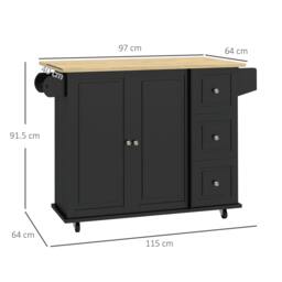 Rackhams Kitchen Island on Wheels, Kitchen Cart with Drop Leaf, Black - thumbnail 3