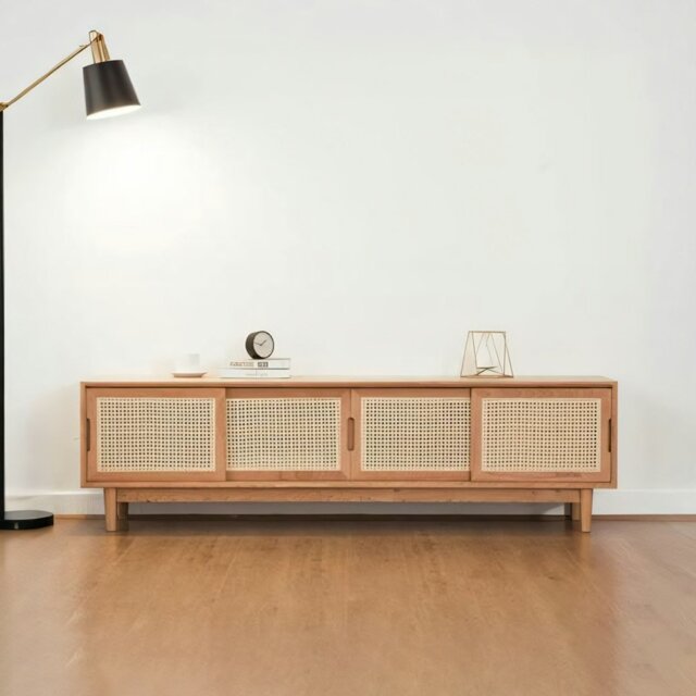 Rackhams Randal Cane TV Stand, Natural Rattan & Wood - image 1