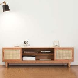 Rackhams Randal Cane TV Stand, Natural Rattan & Wood - thumbnail 3